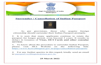 Surrender / Cancellation of Indian Passport